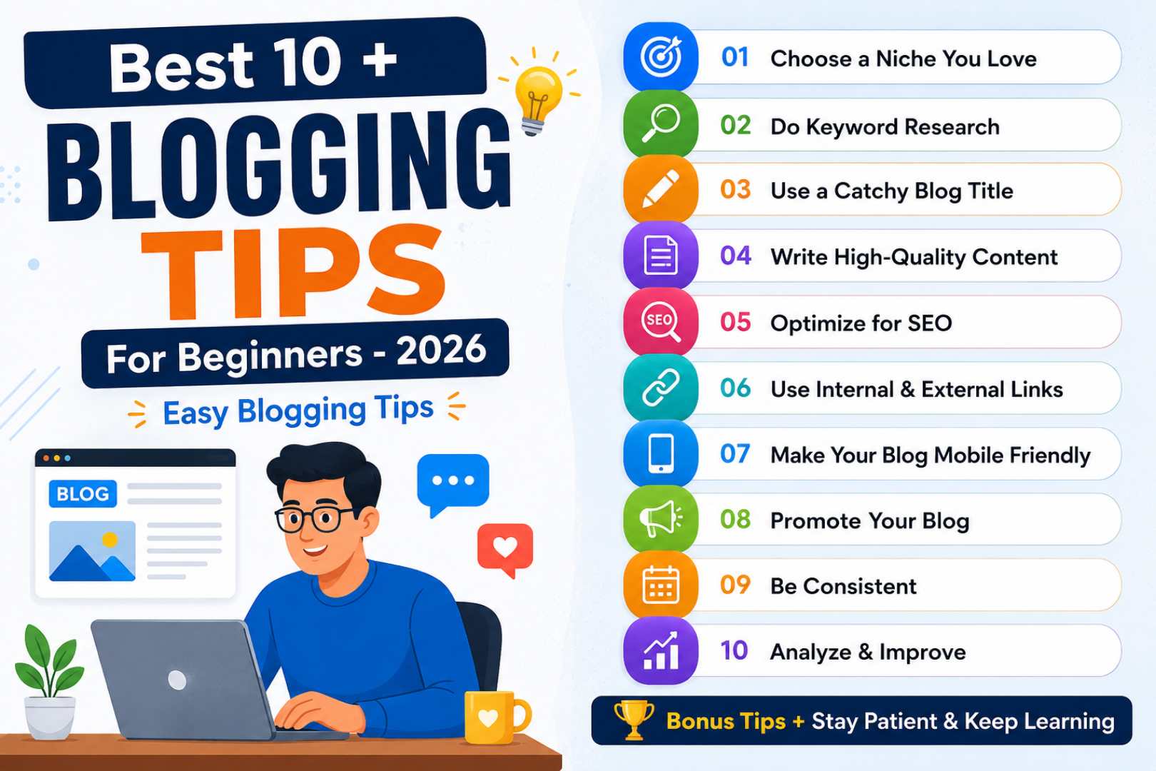 Best 10 + Blogging Tips For Beginners - 2026 Easy Blogging Tips